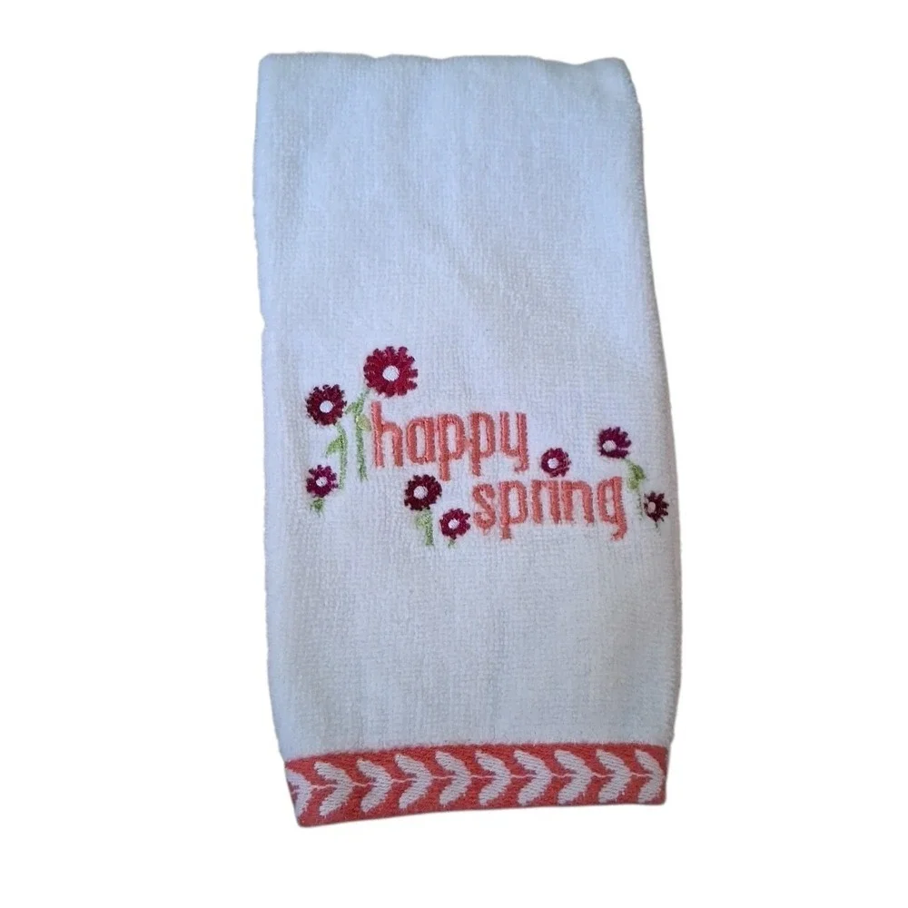 Croft & Barrow Happy Spring Embroidered Flowers Decorative Finger Tip Towels